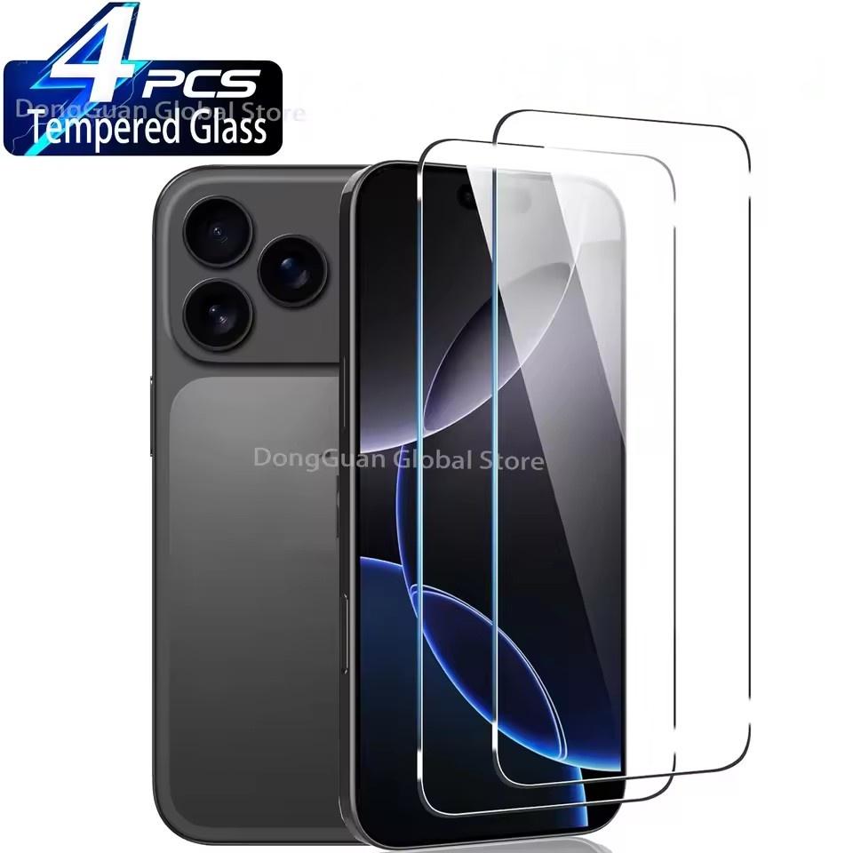 4 шт. Защитное стекло для экрана, чехол для телефона для iPhone 17 Air 16 15 14 13 12 11 Pro Max Mini XS XR X 8 7 Plus IPones Передняя крышка