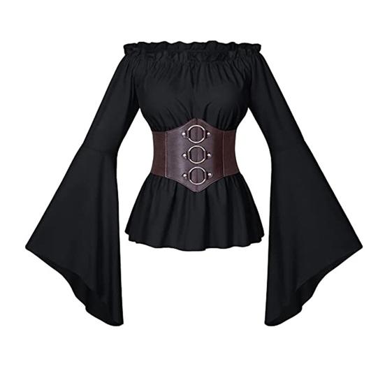 Женский топ с корсетом, средневековый пиратский блузка с открытыми плечами, нестандартные расклешенные рукава, лепестковый подол, костюм для косплея на фестивале