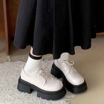 Туфли женские кожаные на толстом каблуке и платформе, черные, ретро, 2025 года, универсальные, летние, с юбкой, в британском стиле, увеличивающие рост, одинарные туфли