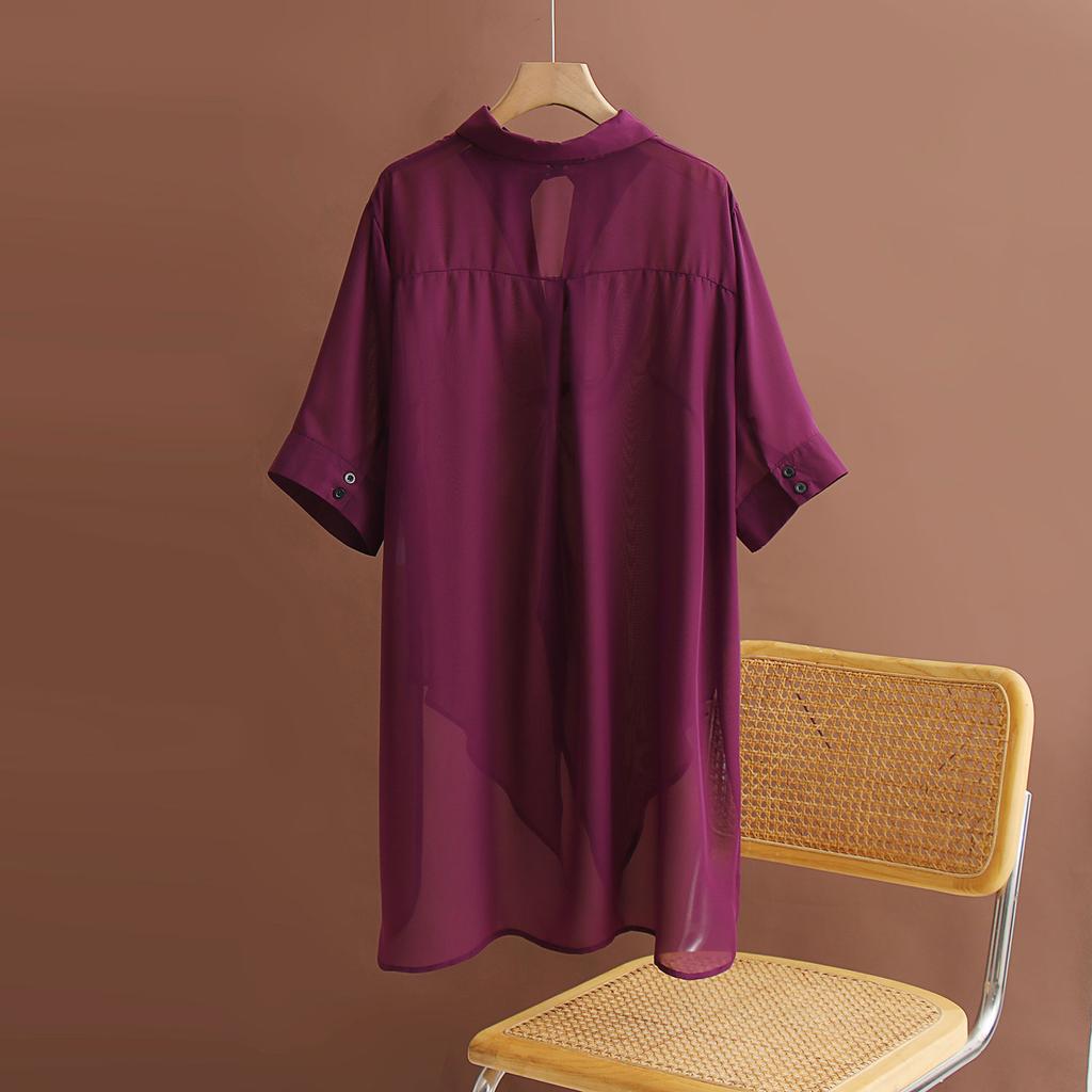 DIMANAF Женская блузка больших размеров, длинные рубашки, большие размеры, летние элегантные офисные женские топы, туника, свободная повседневная однотонная женская одежда 2024