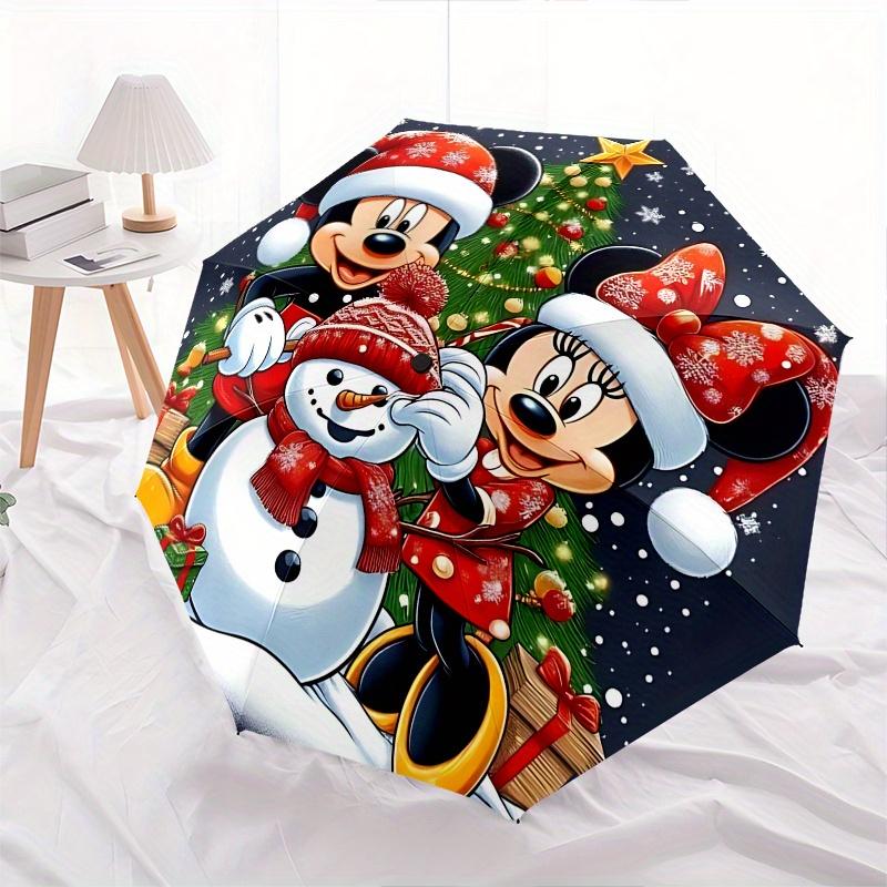 Mickey Mouse Minnie Mouse Automatic Opening and Closing Umbrella - 8 Ribs Portable Folding Umbrella with Plastic Handle, Suitable for Leisur