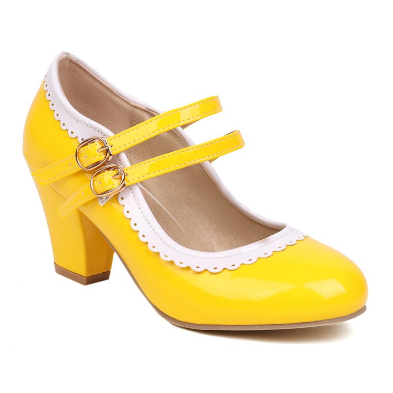 Fashion Sweet Women's Heels Size 45 Pumps Lolita Mary Janes Shoes Big Size Elegant Black Red Pink Heeled Office Wedding Shoes For Girls