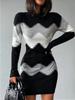 Autumn Winter Women Fashion Print Slim Dress Female Long-sleeve O-neck Elegant Bodycon Package Hips Mini Dresses Vestidos