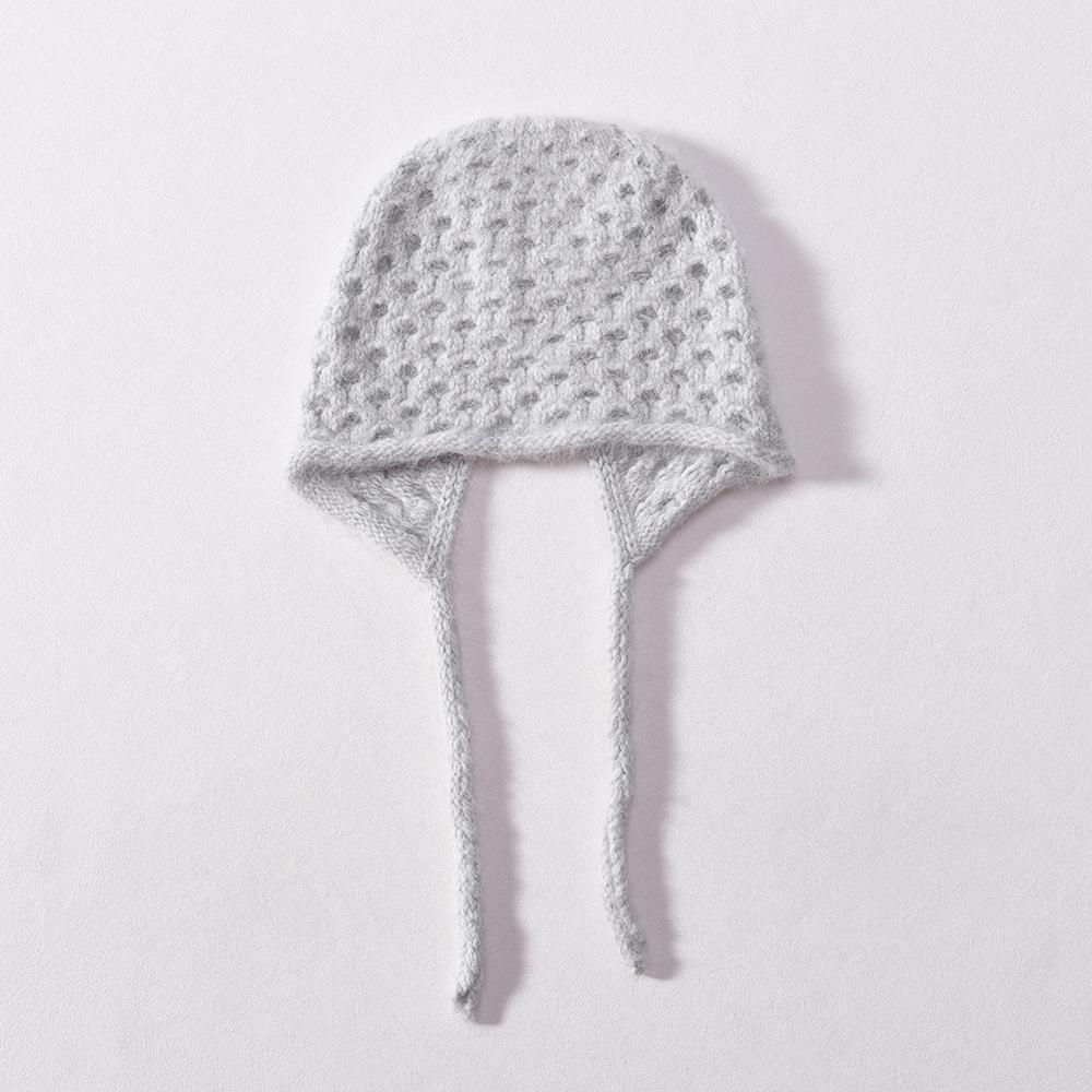 Hollow crocheted mesh lace-up knitted hat women's curled angora rabbit fur rabbit down ins wind soft wool hat