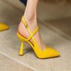 New Spring Leather Slingbacks Pumps Fashion Pointed Toe Shallow 6cm High Heels Buckle Strap Heels For Women Dress Shoes