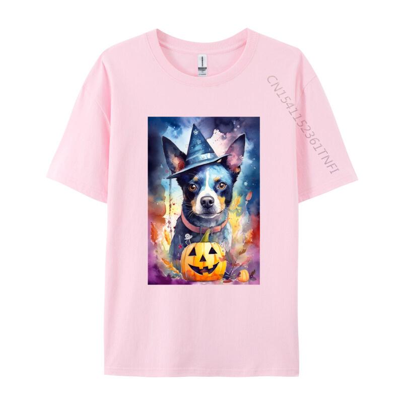 Halloween Blue Heeler With Pumpkins Dog T Shirt New Coming Cotton Adult T Shirt Slim Fit Fitted Round Neck TShirt