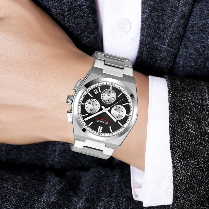 Skmei Роскошные мужские часы Водонепроницаемые Люминесцентные Хронограф Дата Часы из нержавеющей стали для мужчин Кварцевые Военные мужские часы