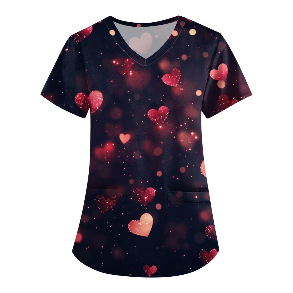 Женский модный повседневный топ с V-образным вырезом на День святого Валентина с принтом