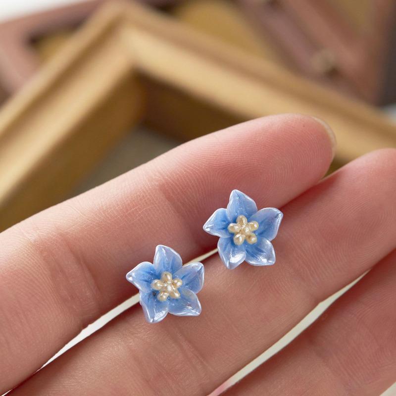 Милые серьги-гвоздики с маленьким цветком голубого цвета для девочек, корейские серьги с цветком орхидеи, женские модные украшения для вечеринок, подарки