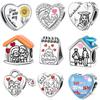 Серебро S925 Модное Сердце DIY Бусины Ювелирные Изделия Подарок на День Рождения Семейная Тема Аксессуары из Бусин