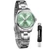 OLEVS Japanese Stainless Steel Classic Luminous 30M Water Business Gift Watch for Green Women's Watch, Quartz, Band, Dial, Function, Resistant,