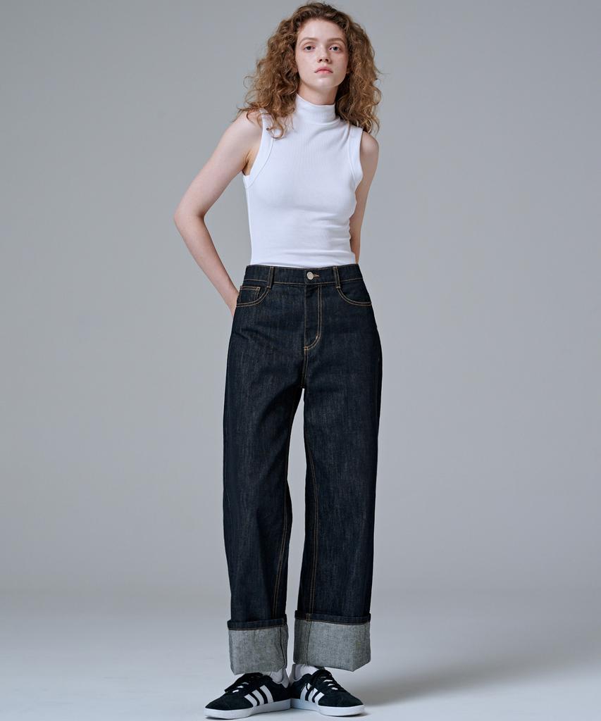 MALOUPE 9146 Rolled-Up Non-Faded Denim (Dark Indigo)