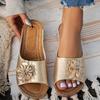 South East Asia Foreign Trade Large Size Thick Bottom Hollow One-word Slippers Women's Open-toed Flower Slope Heel Beach Cool Slippers