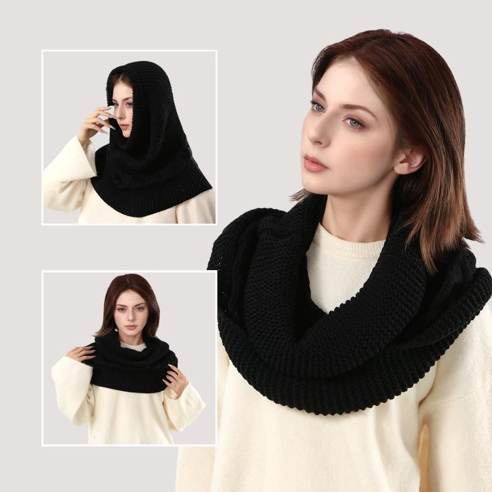 Thickened Women's Knit Scarf Warm Winter Neck Warmer Versatile Hooded Scarf Winter Wear