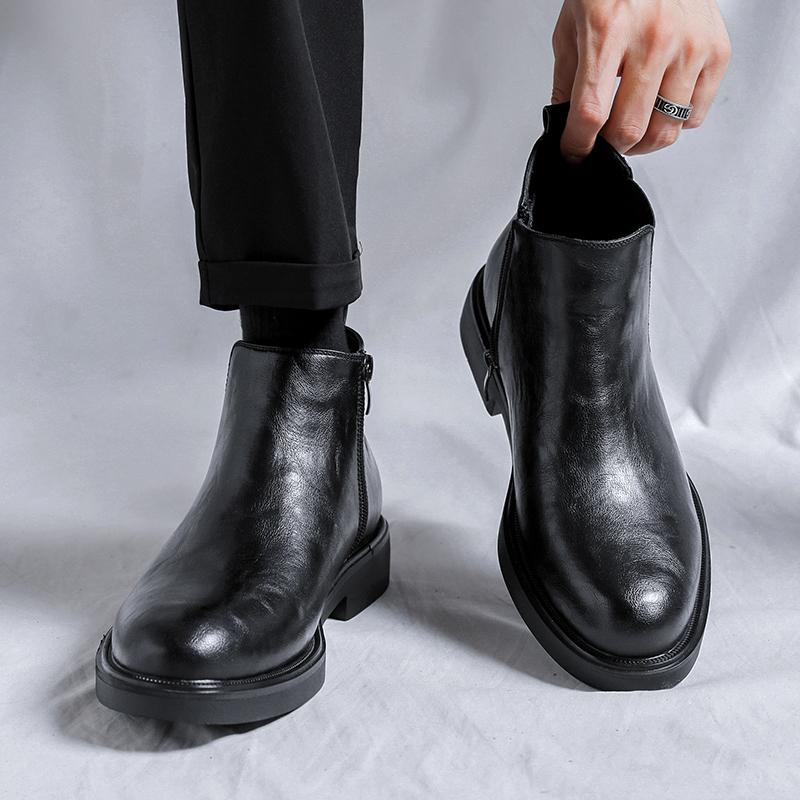 Модная мужская рабочая обувь в британском ретро-стиле, однотонная, классическая, с острым носком, формальная, для бизнеса, удобная, на молнии, противоскользящая, для ходьбы