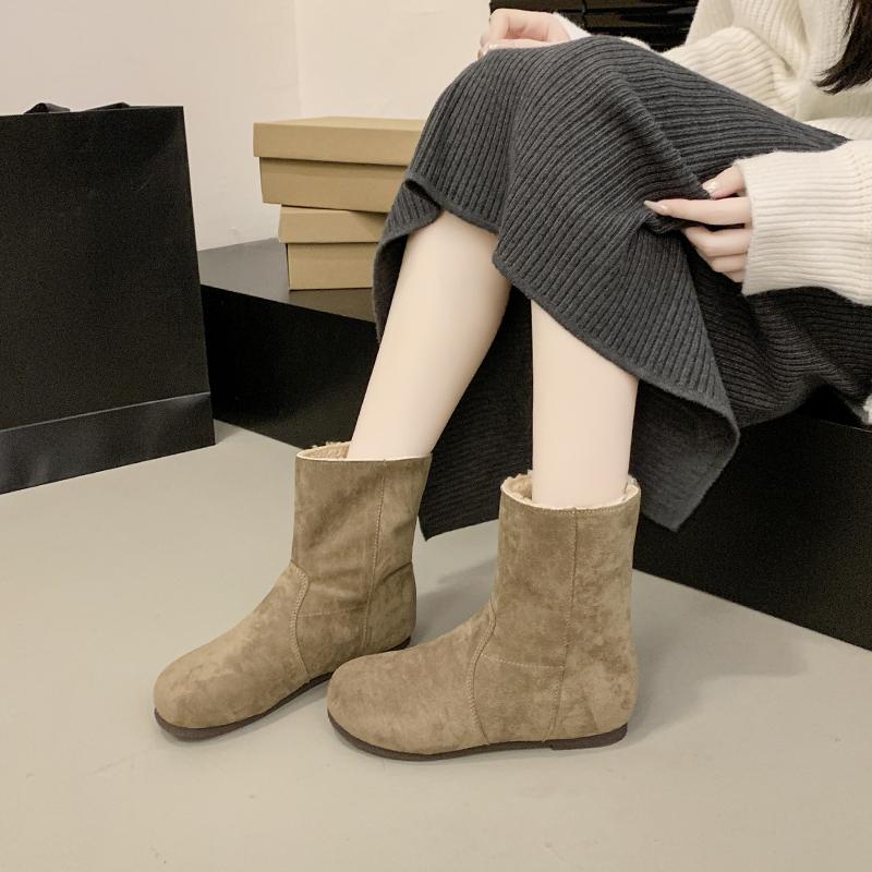 Модные женские ботинки на низком каблуке, замшевые ботильоны с рукавами, теплые удобные прогулочные туфли для женщин 2024 года, зимняя короткая женская обувь