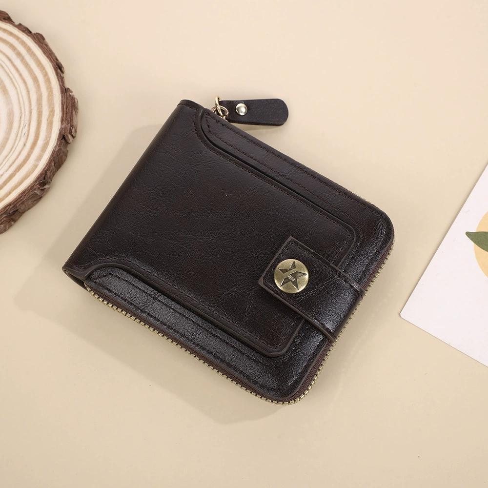 Ретро Мужской Короткий Кошелек Винтажный Мужской Зажим для Денег Большая Вместимость Молния Многофункциональный Держатель для Карт Кошелек для Монет Высокое Качество