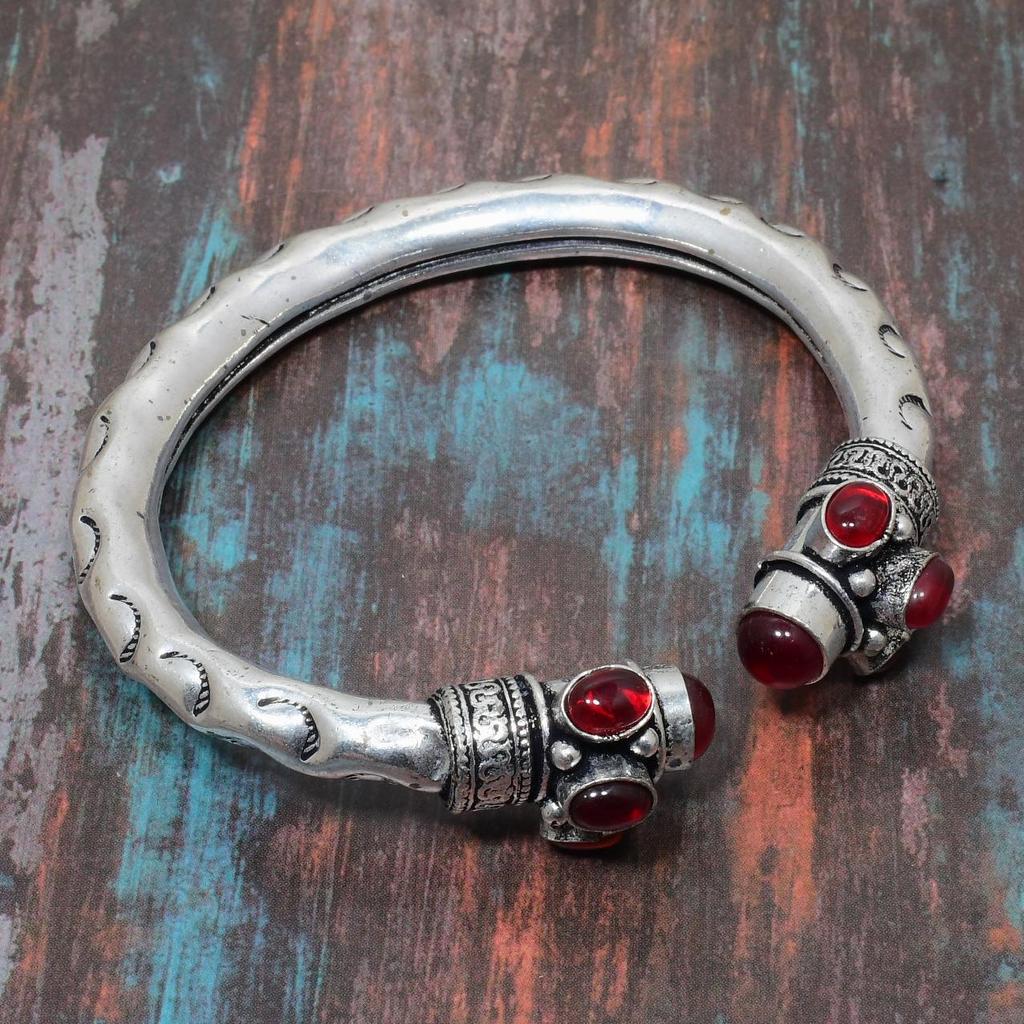 Браслет-манжета из стерлингового серебра 925 пробы ручной работы из мозамбикского граната, регулируемый на День Благодарения