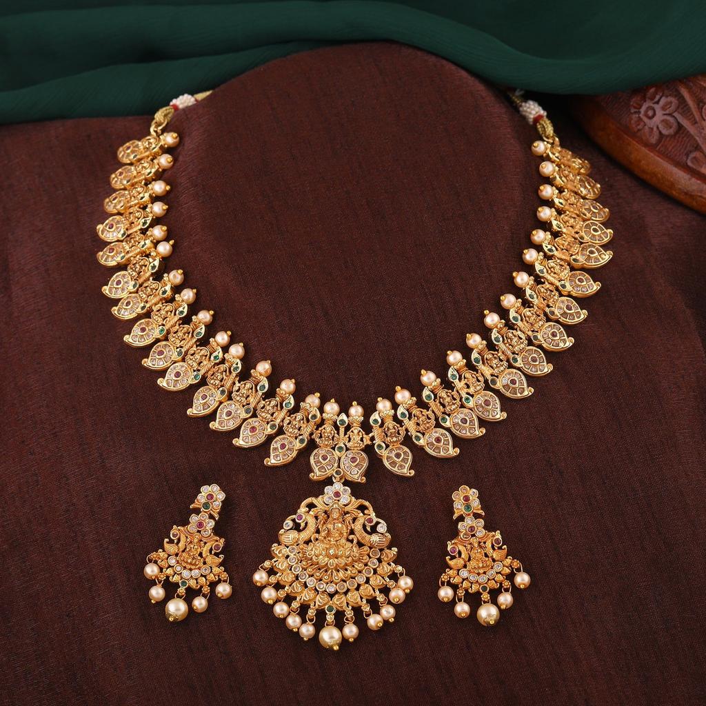 Эстель позолоченный CZ Spiritual Lakshmi Devi дизайнерский комплект свадебного ожерелья для женщин