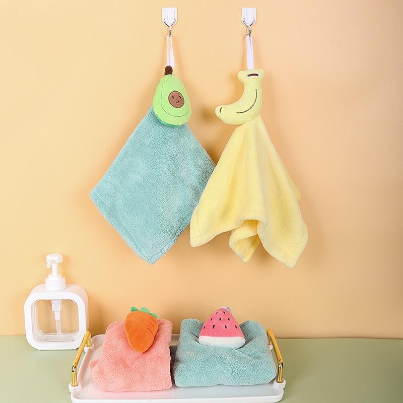 Customizable Jienifu In-stock Cartoon Fruit square Hand Towels Hangable Coral Fleece with Embroidery & Edging