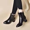 Trend Modern Shoes for Women 2024 Winter New Fashion Women's Ankle Boots Sexy Pointed Toe Zipper Solid Office Mid-heel Boots