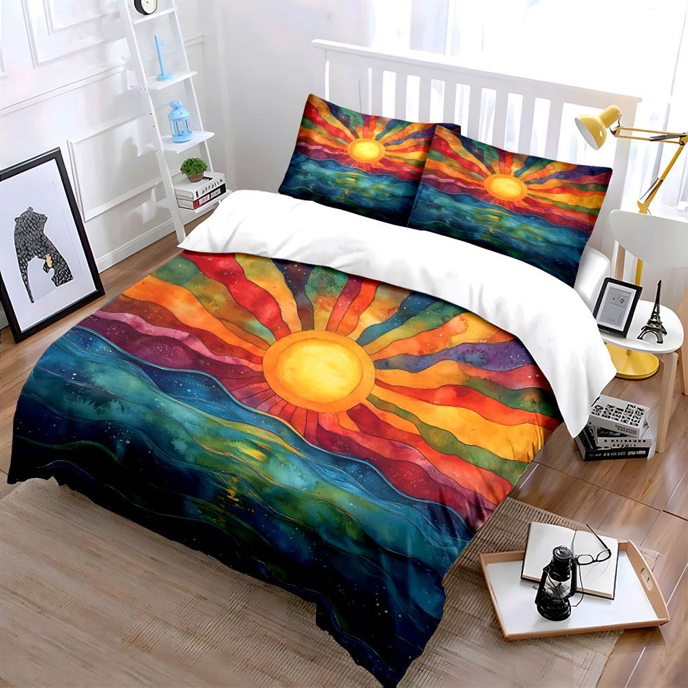 Colorful Sunrise Over Waves Bedding Duvet Cover Set Duvet Cover Pillowcases (1*Duvet Cover 2*Pillowcases, without duvet insert)