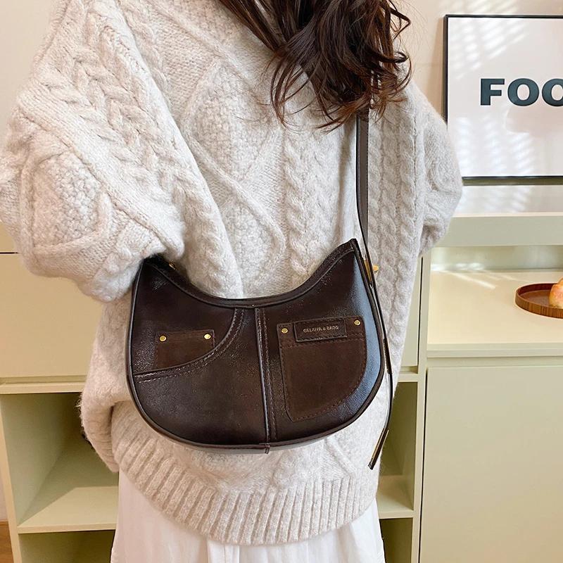 Сумки через плечо из цельного ПУ полумесяца, высокое качество, чувство роскоши, дизайнерский стиль, индивидуальность, модные женские сумки через плечо