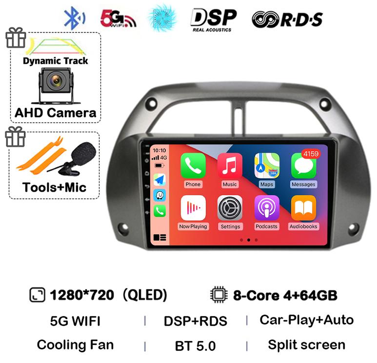 Автомагнитола Android14 Carplay для Toyota RAV4 Rav 4 2001 2002 2003 2004 2005 2006 Мультимедийный GPS-плеер Стерео 2din Головное устройство DSP