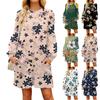 Модное женское осеннее повседневное свободное платье с длинным рукавом и цветочным принтом