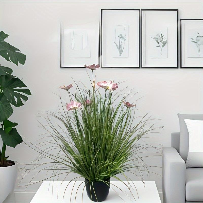 2 шт. Искусственная высокая трава и розовый космос, 19,6-дюймовые пластиковые искусственные грунтовые растения для внутреннего и наружного декора, подходят для весны и всех сезонов