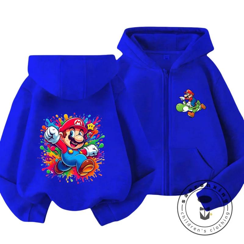 Children's Mario Zipper Hoodie with Retro Game Print, Suitable for Outdoor Casual Style, Comfortable and Affordable Street Wear