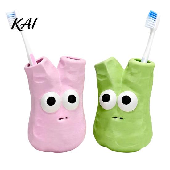 Bathroom Counter Organizer Cartoon Toothbrush Holder with 2 Holes, Durable Resin Stand, Desktop Stable Base Cute for Countertop Sink Makeup