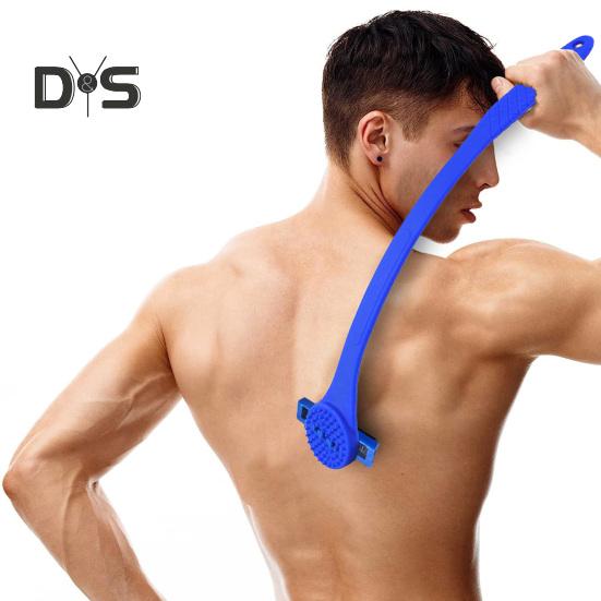 2-In-1 Men Back Shaver with Silicone Long Handle Bath Shower Body Back Scrubber Hair Trimmer Ergonomic Manual Wet Dry Hair Remover Tools