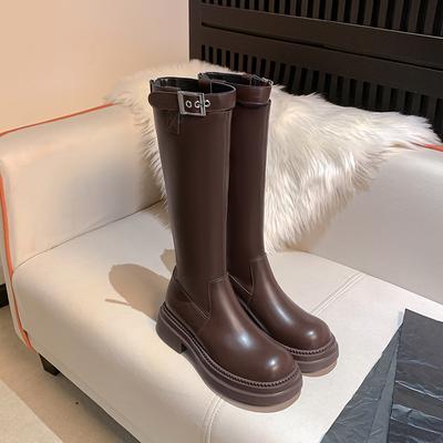 Сапоги, но ботфорты женские осенне-зимние новые на толстой подошве с пряжкой-ремнем, рыцарские сапоги, универсальные модные сапоги, тонкие сапоги