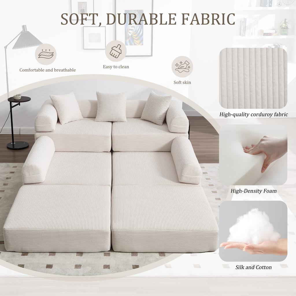 Cozy Family Sofa with Storage & Modular Function – Vacuum-Packed for Effortless Assembly, Freely Combinable Modules and Pet-Friendly. Beige