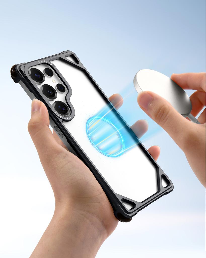 Oatsbasf Metal Frameless for Samsung Galaxy S25 Ultra Phone Case Minimalist Bumper Ultra-thin Protective Cover Wireless Charging