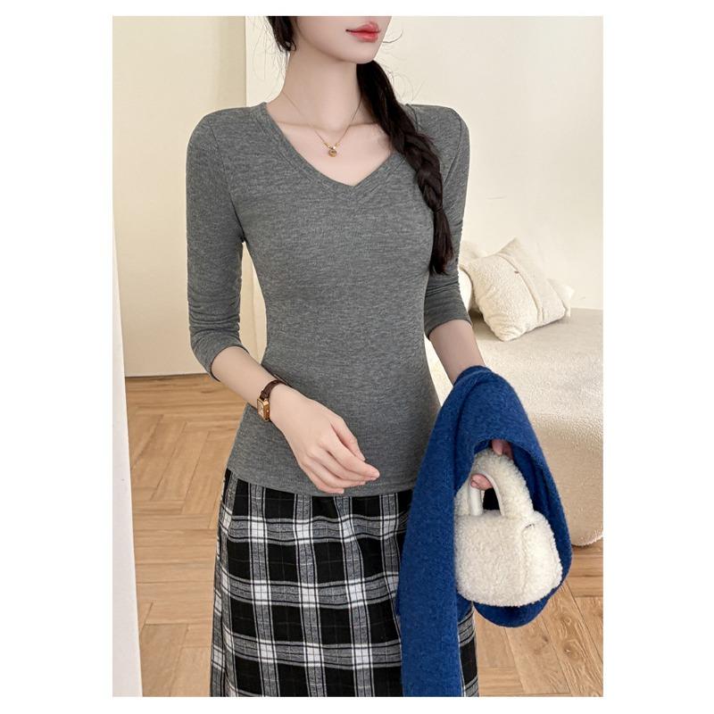 Women S V Neck Long Sleeve Fitted Base Top For Inner And Outer Wear