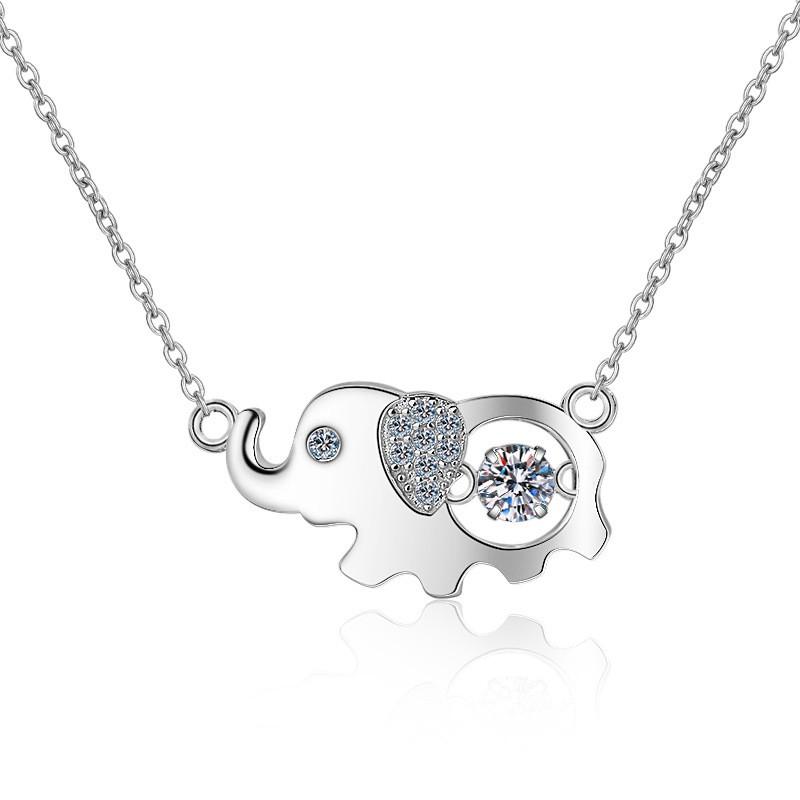 Sterling Elephant Pendant Necklace With Moissanite Stone Delicate Chain Women Animal Jewelry Gift