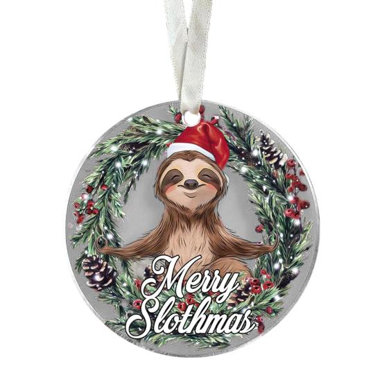 Animal Christmas Ornament 2D Flat Acrylic Ornament Cartoon Santa Hat Animal Hanging Decoration for Christmas Tree Mantel