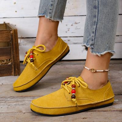 Модная женская обувь на низком каблуке, одинарная, с круглым носком, замшевая, на шнуровке спереди, с декоративной строчкой, на мягкой подошве, противоскользящая, износостойкая