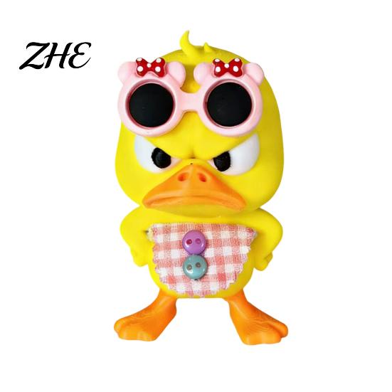 Miniature Duck Collection 3D Printed Cute Figurine with Glasses, Angry Pose Desk Decor, Creative Personalized Car Ornaments Office Bookcase Ornament,