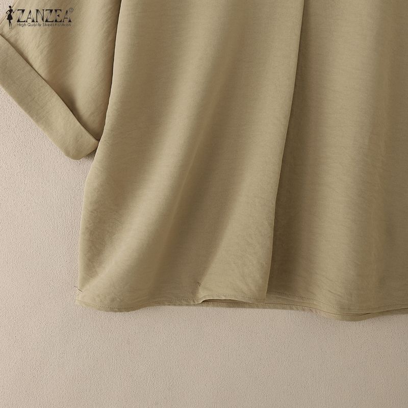 ZANZEA Женская повседневная свободная блузка с отложным воротником и коротким рукавом