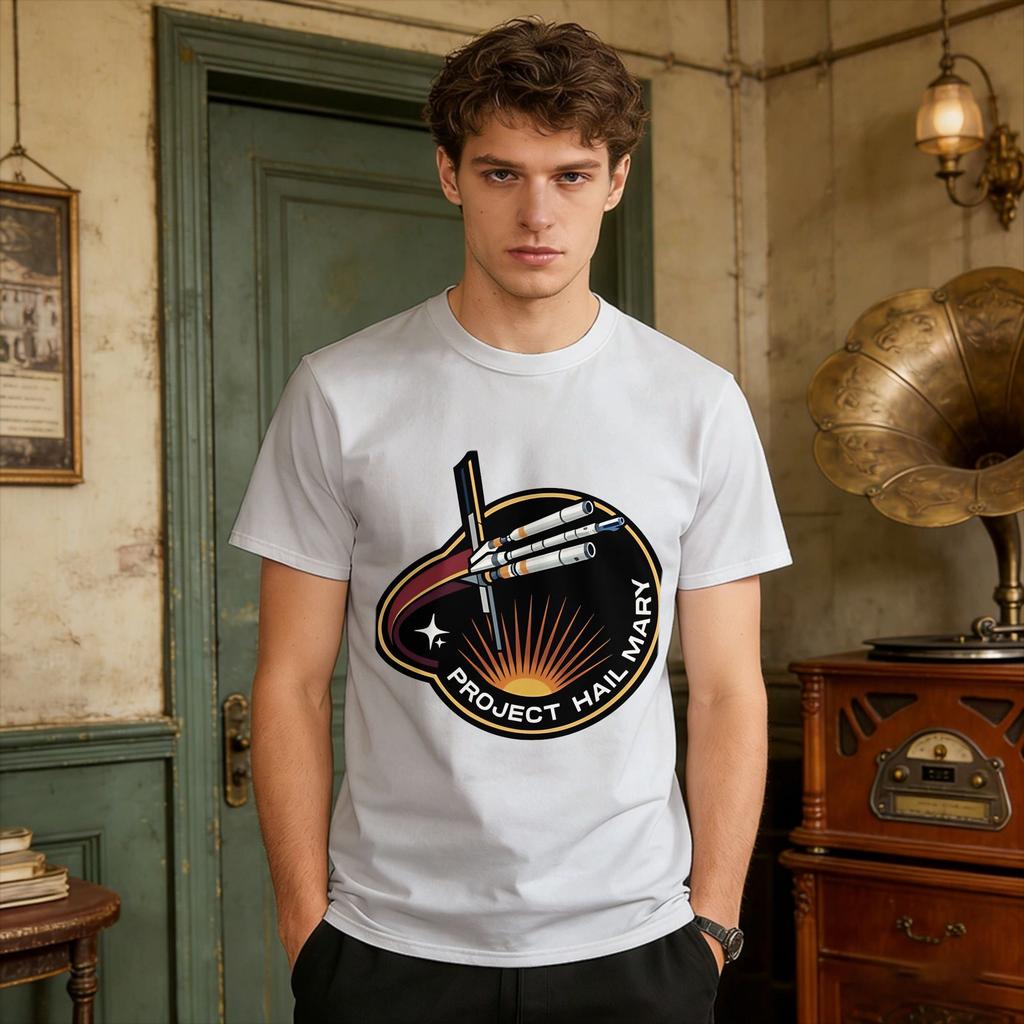 Casual Tshirt Summer Mission Patch Hipster Tshirts Project Hail Mary 100 Cotton Tee Shirt For Unisex Casual Short Sleeve Clothes