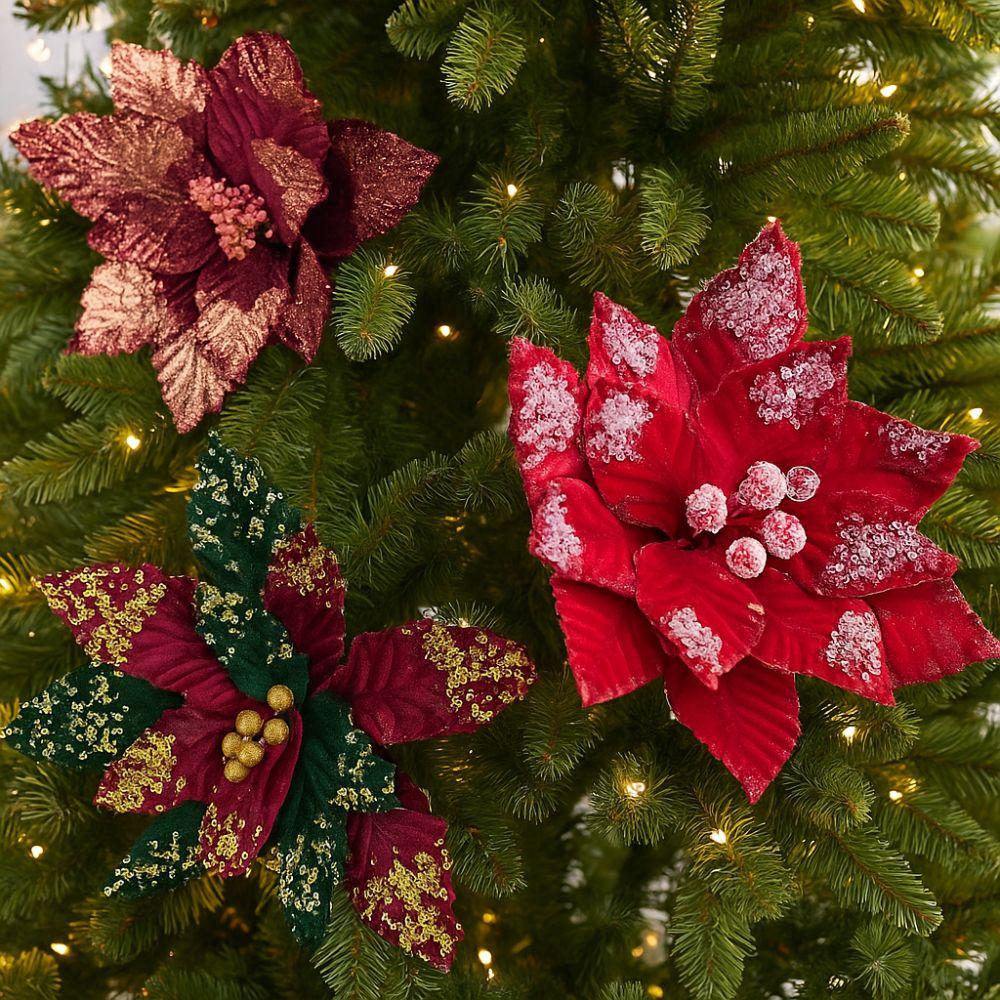 Beautiful Artificial Christmas Flower Large Glitter Xmas Tree Ornaments  Party Supplies