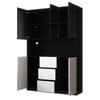 LED-Illuminated Glass Display Cabinet 120×40×200 cm – Tempered Glass with Shelves, Three Drawers and Two Doors, Versatile for Living and Dining Rooms.