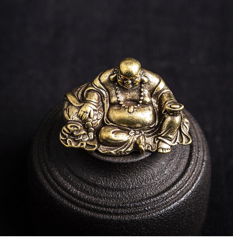 Антикварные высококачественные маленькие украшения из чистой латуни в стиле фэн-шуй, городской дом, маленькая ручка для счастливой передачи Будды Майтрейи