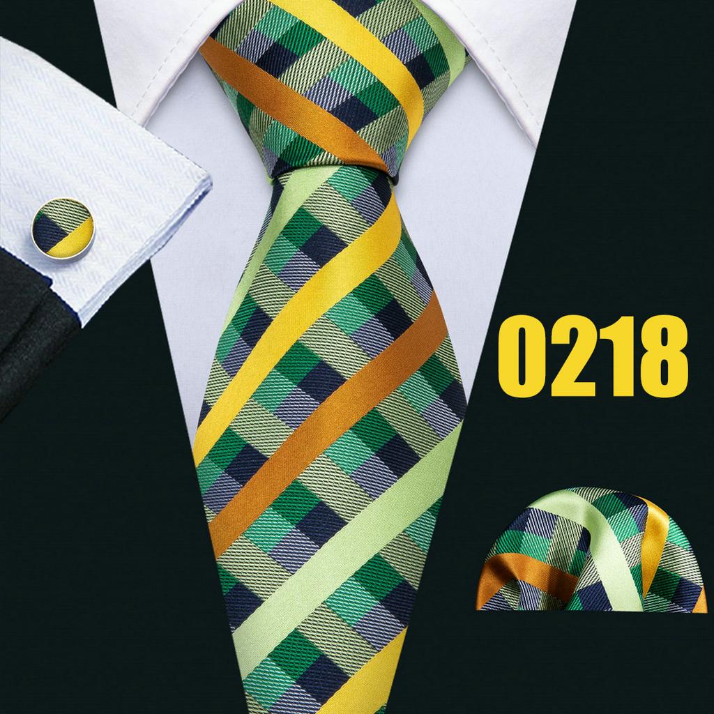 Barry.Wang Mens Fashion Tartan Plaid Ties Hanky Cufflinks Formal Wedding Casual