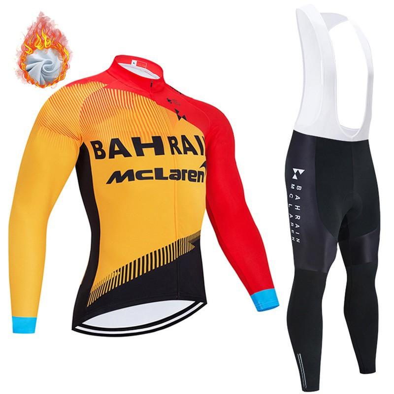 Mens Fleece Cycling Jersey Bib Tights Set Winter Thermal Long Sleeve Road Bike Riding