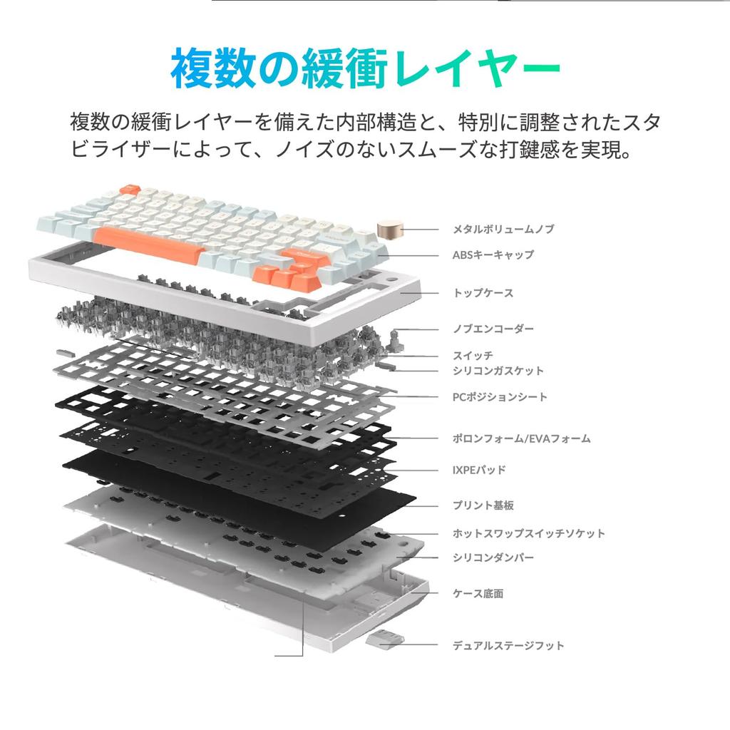 VGN N75 Dynamic Silver Jelly Orange Gaming Tenkeyless Mechanical Keyboard with Rotary English Warranty Keyboard, Knob, USB-C Connection, Layout,