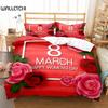 Romantic Floral Duvet Cover Set Happy Women's Day Bedding Set Polyester March 8 Comforter Cover Single King Size For Mother Gift